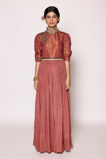 Shop Abstract By Megha Jain Madaan Red Kota Doria, Cotton Sequins, Beads Round Nalki Fleur Embellished Jumpsuit Online at Aza Fashions Shop_Abstract By Megha Jain Madaan_Red Kota Doria, Cotton Sequins, Beads Round Nalki Fleur Embellished Jumpsuit _Online_at_Aza_Fashions