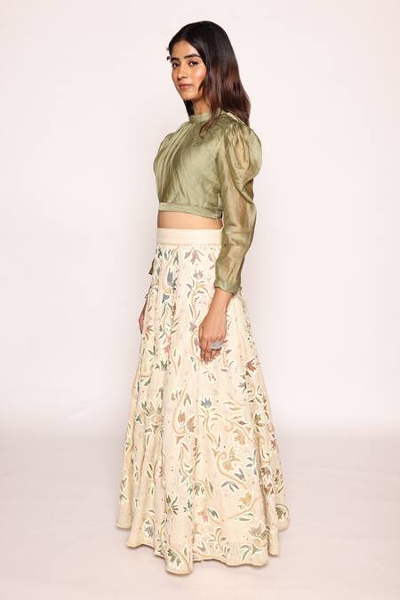 Buy Abstract By Megha Jain Madaan Green Organza, Sequins, Beads Crop Top And Boho Fleur Embroidered Skirt Online at Aza Fashions Buy_Abstract By Megha Jain Madaan_Green Organza, Sequins, Beads Crop Top And Boho Fleur Embroidered Skirt _Online_at_Aza_Fashions