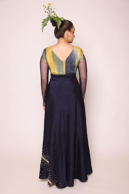 Shop Abstract By Megha Jain Madaan Blue , Satin, Ombre Gathered Bodice Celeste Embellished Maxi Dress at Aza Fashions Shop_Abstract By Megha Jain Madaan_Blue , Satin, Ombre Gathered Bodice Celeste Embellished Maxi Dress _at_Aza_Fashions