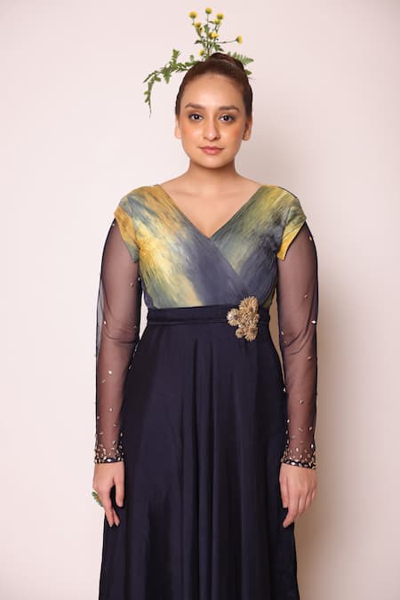 Buy Abstract By Megha Jain Madaan Blue , Satin, Ombre Gathered Bodice Celeste Embellished Maxi Dress Online at Aza Fashions Buy_Abstract By Megha Jain Madaan_Blue , Satin, Ombre Gathered Bodice Celeste Embellished Maxi Dress _Online_at_Aza_Fashions