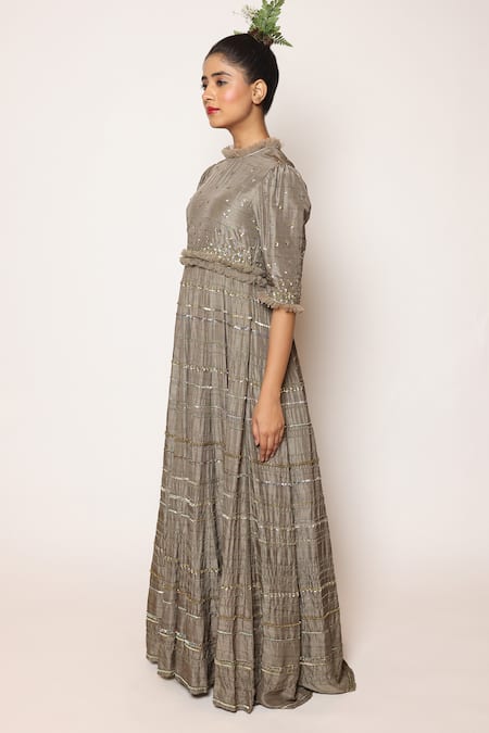 Buy Abstract By Megha Jain Madaan Grey Silk, Cotton Sequins, Beads Round Holographic And Embroidered Maxi Dress Online at Aza Fashions Buy_Abstract By Megha Jain Madaan_Grey Silk, Cotton Sequins, Beads Round Holographic And Embroidered Maxi Dress _Online_at_Aza_Fashions