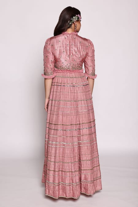 Abstract By Megha Jain Madaan Pink Silk, Cotton Sequins, Beads Round Neck Embellished Maxi Dress Online at Aza Fashions Abstract By Megha Jain Madaan_Pink Silk, Cotton Sequins, Beads Round Neck Embellished Maxi Dress _Online_at_Aza_Fashions
