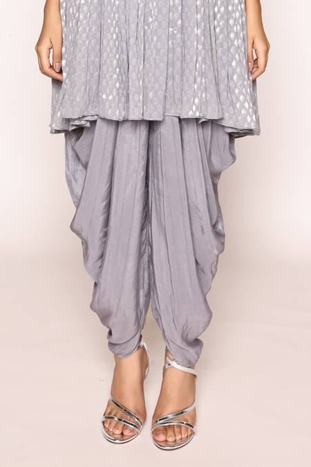 Shop Abstract By Megha Jain Madaan Blue Jacquard, Georgette, Silk Beads, Ruffle Strap Gathered Top And Dhoti Pant Online at Aza Fashions Shop_Abstract By Megha Jain Madaan_Blue Jacquard, Georgette, Silk Beads, Ruffle Strap Gathered Top And Dhoti Pant _Online_at_Aza_Fashions