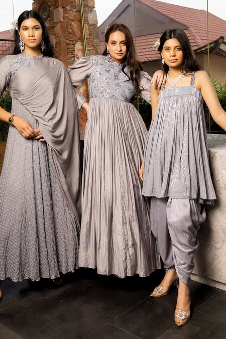 Abstract By Megha Jain Madaan Blue Jacquard, Lurex, Cotton Beads, Sequins Geometric Pattern Embellished Dress Online at Aza Fashions Abstract By Megha Jain Madaan_Blue Jacquard, Lurex, Cotton Beads, Sequins Geometric Pattern Embellished Dress _Online_at_Aza_Fashions