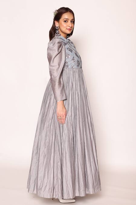 Buy Abstract By Megha Jain Madaan Blue Jacquard, Lurex, Cotton Beads, Sequins Geometric Pattern Embellished Dress Online at Aza Fashions Buy_Abstract By Megha Jain Madaan_Blue Jacquard, Lurex, Cotton Beads, Sequins Geometric Pattern Embellished Dress _Online_at_Aza_Fashions