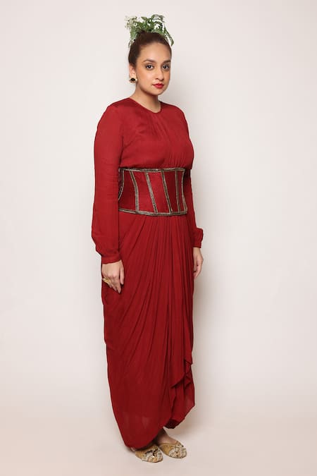 Abstract By Megha Jain Madaan Draped Dress With Embellished Corset 