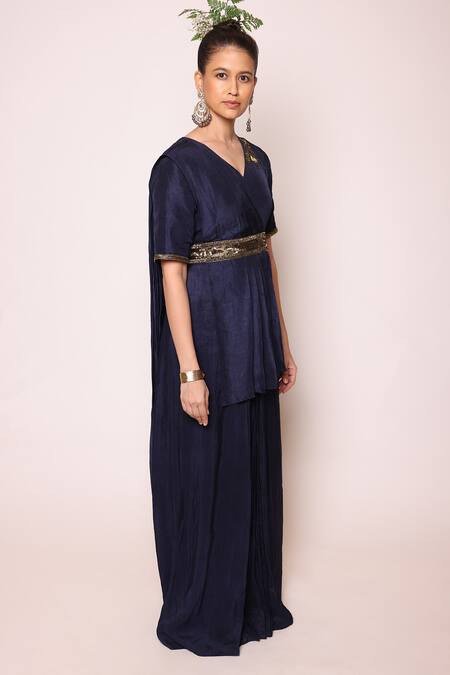 Abstract By Megha Jain Madaan Blue Silk, Cotton Sequins Embellished Concept Saree Online at Aza Fashions Abstract By Megha Jain Madaan_Blue Silk, Cotton Sequins Embellished Concept Saree _Online_at_Aza_Fashions