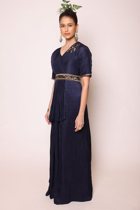 Abstract By Megha Jain Madaan Blue Silk, Cotton Sequins Embellished Concept Saree at Aza Fashions Abstract By Megha Jain Madaan_Blue Silk, Cotton Sequins Embellished Concept Saree _at_Aza_Fashions