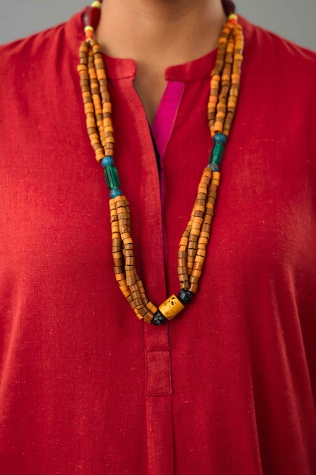 Buy Kora Red Handloom Cotton, Silk Embroidery Mandarin Collar Kurta Set With Scarf Online at Aza Fashions Buy_Kora_Red Handloom Cotton, Silk Embroidery Mandarin Collar Kurta Set With Scarf _Online_at_Aza_Fashions