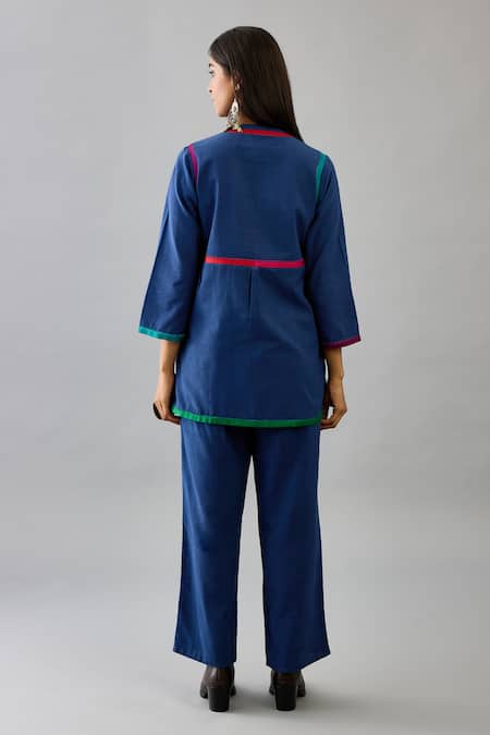 Kora Handloom Cotton Border Embroidered Kurta & Pant Set 