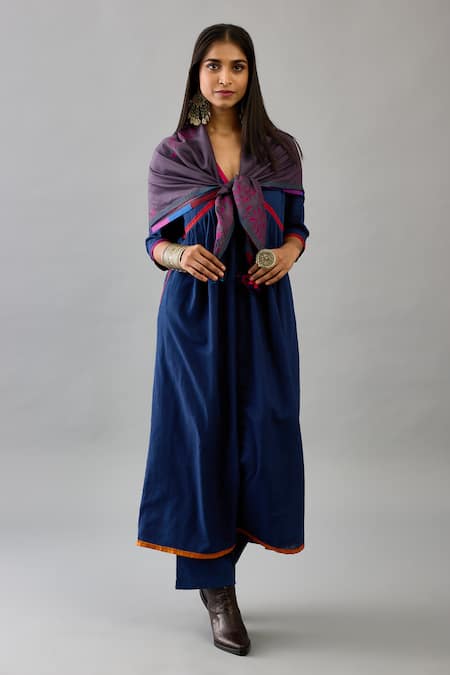 KORA Handloom Cotton Kurta Set With Scarf 