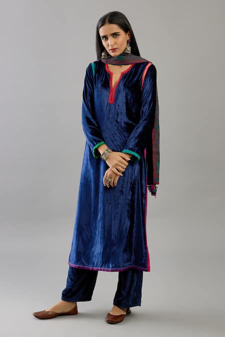 KORA Silk Velvet Embroidered Kurta Set 