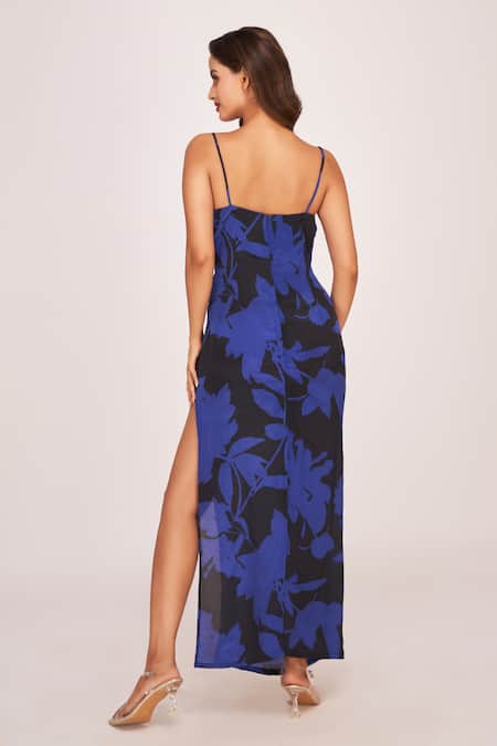 Shop House Of Varada Black Crepe Cowl Neck Floral Print Dress at Aza Fashions Shop_House Of Varada_Black Crepe Cowl Neck Floral Print Dress _at_Aza_Fashions