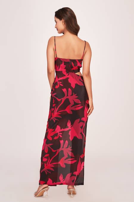 Shop House Of Varada Pink Crepe Cowl Neck Printed Cutout Dress at Aza Fashions Shop_House Of Varada_Pink Crepe Cowl Neck Printed Cutout Dress _at_Aza_Fashions