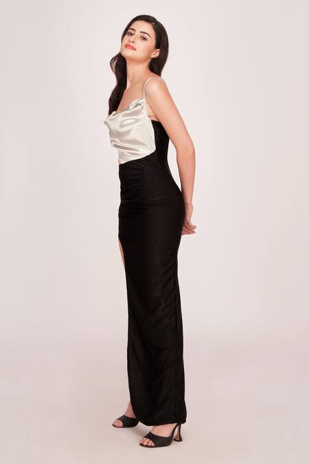 House Of Varada Black Satin Cowl Neck Cutout Maxi Dress Online at Aza Fashions House Of Varada_Black Satin Cowl Neck Cutout Maxi Dress _Online_at_Aza_Fashions