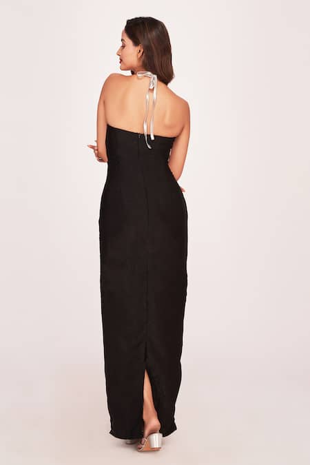 Shop House Of Varada Black Satin Sweetheart Neck Center Cutout Maxi Dress at Aza Fashions Shop_House Of Varada_Black Satin Sweetheart Neck Center Cutout Maxi Dress _at_Aza_Fashions