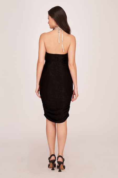 Shop House Of Varada Black Satin Sweetheart Neck Color Blocked Ruched Dress at Aza Fashions Shop_House Of Varada_Black Satin Sweetheart Neck Color Blocked Ruched Dress _at_Aza_Fashions