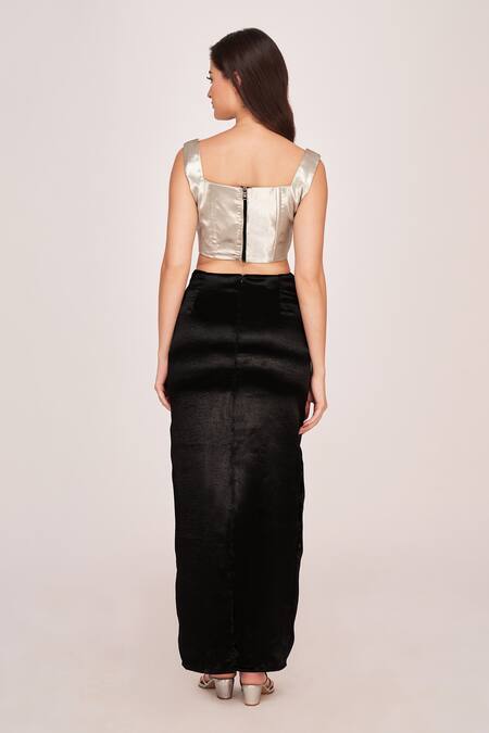 Shop House Of Varada Silver Satin Square Neck Crop Top And Ankle Length Skirt Set at Aza Fashions Shop_House Of Varada_Silver Satin Square Neck Crop Top And Ankle Length Skirt Set_at_Aza_Fashions