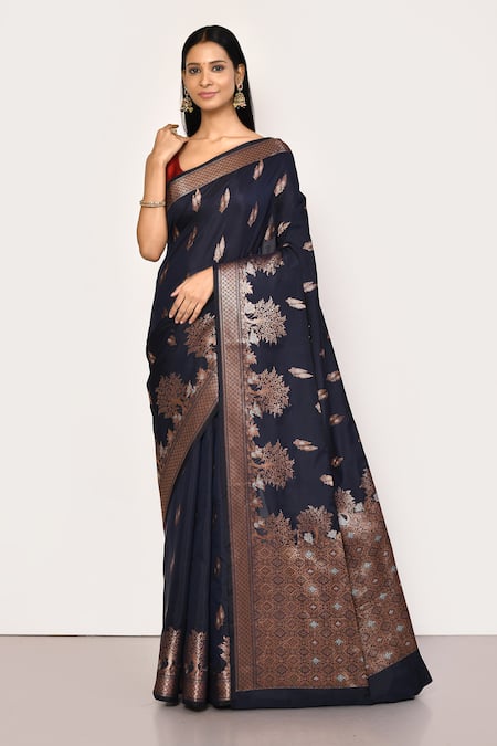 Nazaakat by Samara Singh Black Saree Banarasi Tissue Silk Woven Forest And With Running Blouse Piece