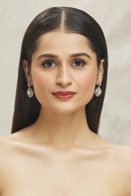 Shop Vivinia By Vidhi Mehra White Pearls, Zari Zircon Diamond Earrings Online at Aza Fashions Shop_Vivinia By Vidhi Mehra_White Pearls, Zari Zircon Diamond Earrings _Online_at_Aza_Fashions