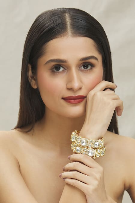 Vivinia By Vidhi Mehra Polki Stone Embellished Bangles- Set of 2 