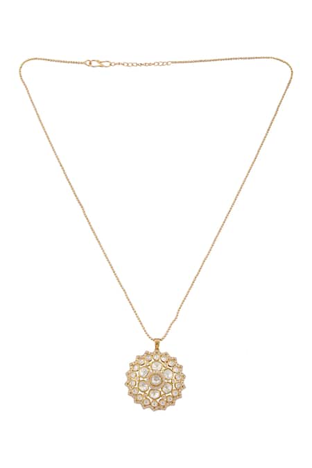 Buy_Vivinia By Vidhi Mehra_Gold Plated Stones Floral Kundan Pendant Necklace Set _Online_at_Aza_Fashions