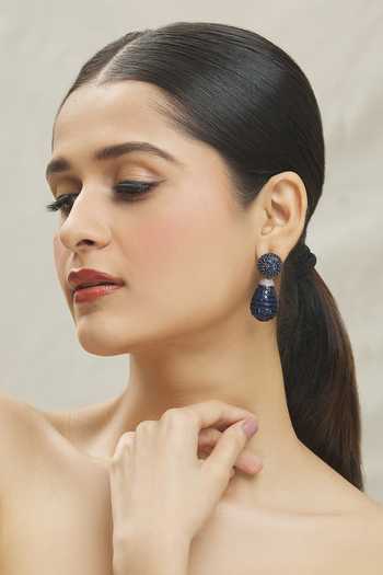 Vivinia By Vidhi Mehra_Blue Zari Zircon Studded Dangler Drop Earrings _at_Aza_Fashions