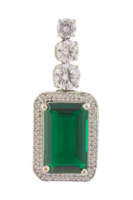 Buy_Vivinia By Vidhi Mehra_Green Zircon Diamond Embellished Necklace Set_Online_at_Aza_Fashions