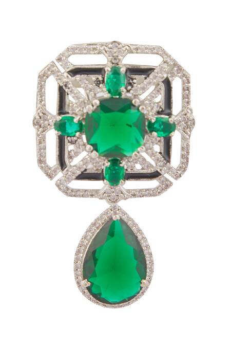 Shop Vivinia By Vidhi Mehra Green Zari Zircon Embellished Pendant Necklace Set Online at Aza Fashions Shop_Vivinia By Vidhi Mehra_Green Zari Zircon Embellished Pendant Necklace Set _Online_at_Aza_Fashions