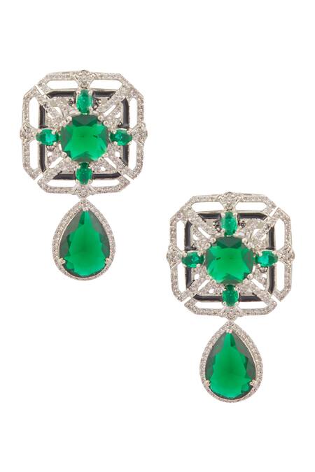 Vivinia By Vidhi Mehra Green Zari Zircon Embellished Pendant Necklace Set at Aza Fashions Vivinia By Vidhi Mehra_Green Zari Zircon Embellished Pendant Necklace Set _at_Aza_Fashions