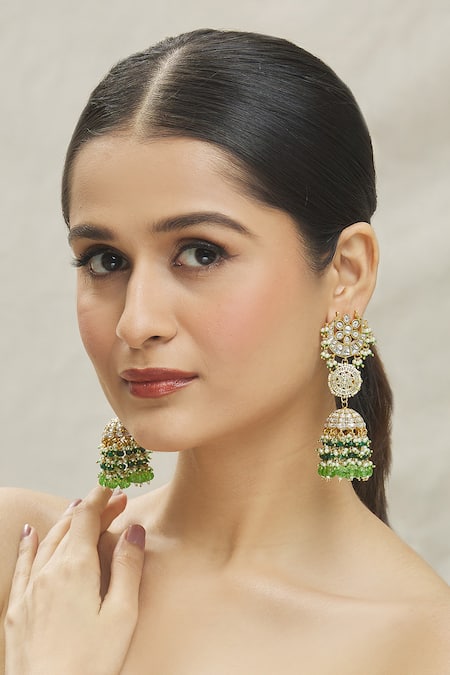 VIVINIA by Vidhi Mehra Kundan Studded Half Moon Jhoomar Jhumkas 