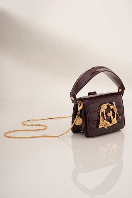 Buy_Outhouse_Maroon Chains Oh V Furbie Rectangle Shaped Quilted Bag _Online_at_Aza_Fashions