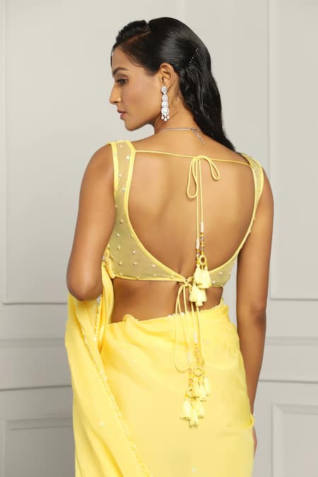 Meenagurnam Yellow Net, Viscose, Organza Sequins, Beads Embroidered Saree And Blouse Set Online at Aza Fashions Meenagurnam_Yellow Net, Viscose, Organza Sequins, Beads Embroidered Saree And Blouse Set _Online_at_Aza_Fashions