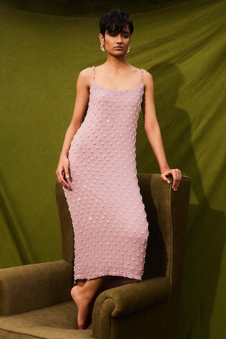 Shop Kangana Trehan Purple Georgette Sequins Scoop Neck Bea Embellished Dress at Aza Fashions Shop_Kangana Trehan_Purple Georgette Sequins Scoop Neck Bea Embellished Dress _at_Aza_Fashions