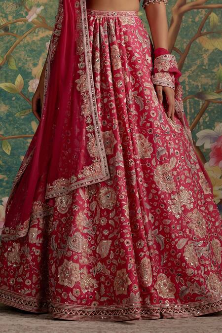 Ridhi Mehra Fuchsia Lehenga And Blouse Raw Silk Embroidered Starlet Bridal Set Online at Aza Fashions Ridhi Mehra_Fuchsia Lehenga And Blouse Raw Silk Embroidered Starlet Bridal Set _Online_at_Aza_Fashions