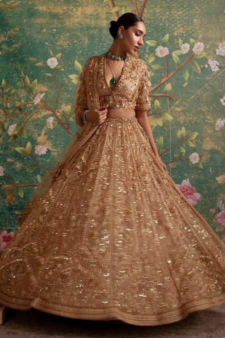 Buy_Ridhi Mehra_Gold Lehenga And Dupatta Organza Enchanted Blouse Bridal Set  _Online_at_Aza_Fashions
