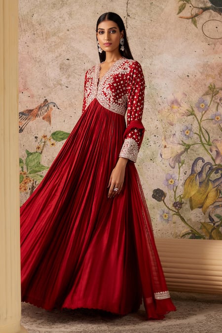 Maroon Embroidered Net Anarkali Suit – Maharani