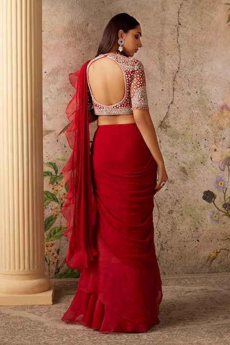 Ridhi Mehra Belle Pre-Draped Ruffle Saree With Embroidered Blouse 