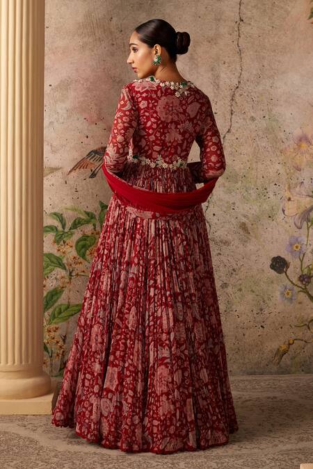 Red georgette plain long anarkali suit with heavy sequence work dupatta |  Traditional indian dress, Long red dress, Long gown design