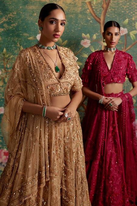 Buy_Ridhi Mehra_Fuchsia Lehenga And Dupatta Organza Embroidered Dream Bridal Set  _Online_at_Aza_Fashions