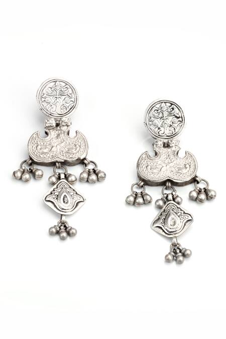 Sangeeta Boochra Silver Plated Crystals Afghan Fleur Carved Oxidised Earrings Online at Aza Fashions Sangeeta Boochra_Silver Plated Crystals Afghan Fleur Carved Oxidised Earrings _Online_at_Aza_Fashions