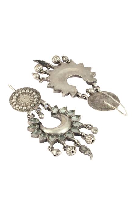 Sangeeta Boochra_Silver Plated Crystals Lunar Crescent Afghan Earrings _Online_at_Aza_Fashions