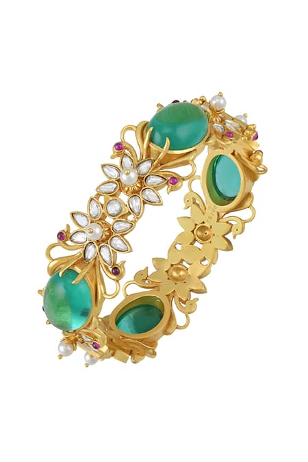 Shop Tribe Amrapali Multi Color Pearls, Crystals Ruhi Embellished Peacock Kada at Aza Fashions Shop_Tribe Amrapali_Multi Color Pearls, Crystals Ruhi Embellished Peacock Kada _at_Aza_Fashions