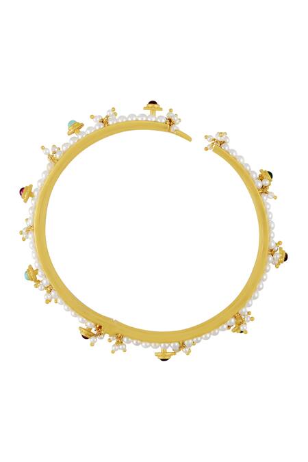 Tribe Amrapali Multi Color Pearls, Glitter Srinidhi Embellished Kada Online at Aza Fashions Tribe Amrapali_Multi Color Pearls, Glitter Srinidhi Embellished Kada _Online_at_Aza_Fashions