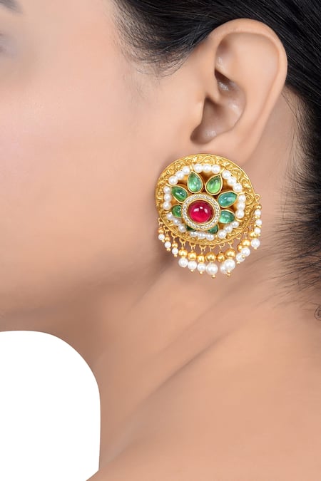 Tribe Amrapali Adrija Embellished Floral Stud Earrings 