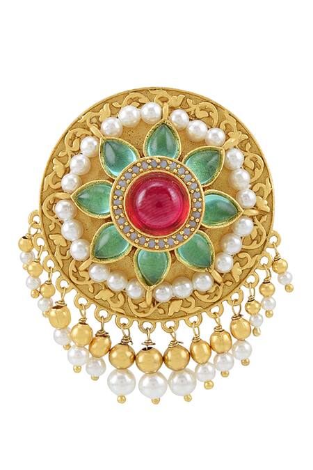 Tribe Amrapali_Multi Color Pearls, Glitter Adrija Embellished Floral Stud Earrings _Online_at_Aza_Fashions