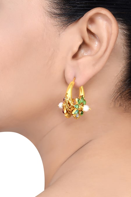 Tribe Amrapali Multi Color Glass Vahini Embellished Reversible Chandbali Earrings 