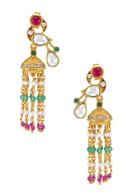 Buy Multi Color Glass Leepakshi Embellished Jhumka Earrings by