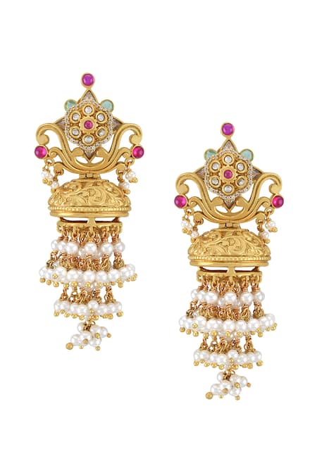 Shop Tribe Amrapali Multi Color Samanvi Embellished Jhumka Earrings at Aza Fashions Shop_Tribe Amrapali_Multi Color Samanvi Embellished Jhumka Earrings _at_Aza_Fashions