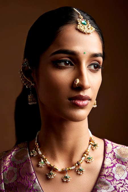 Buy_Tribe Amrapali_Multi Color Pearls, Glitter Mayil Embellished Jhumka Earcuffs_Online_at_Aza_Fashions